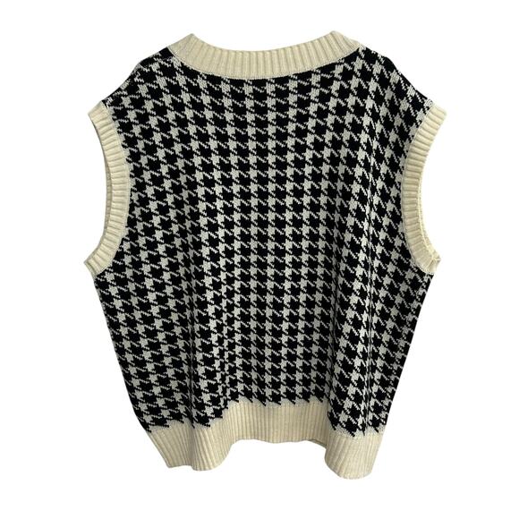 Plus Sz Black White Houndstooth Knit Sweater Vest 3XL Preppy Y2K Academia Retro - Picture 3 of 6